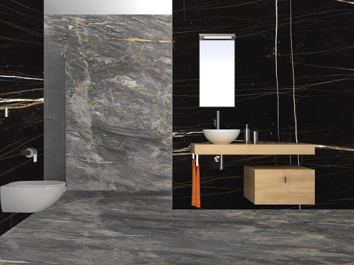 Parete: BLACK BAMBOO | Pavimento: GREY SIENA